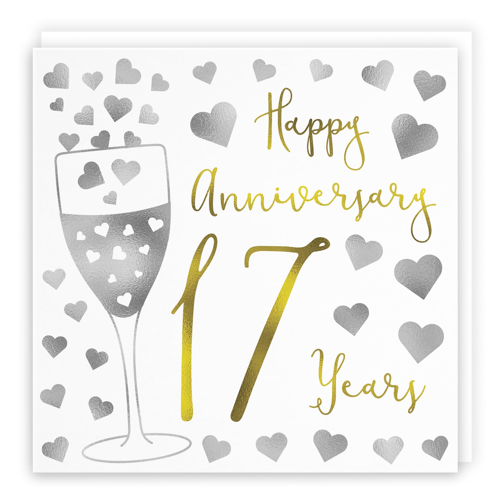 Hunts England - 17th Wedding Anniversary Card - Happy Anniversary - 17 Years - Silver Hearts Collection - For Couples, Friends, Him, Her — image 1