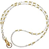 Hidden Hollow Beads Women's Simple Gold & White Strong Beaded Lanyard ID Badge Card Holder Teacher Cruise Key Keychain Phone