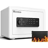 Small Safe, Home Safe Security Box for Money Cash Documents with Fireproof &Waterproof Bag Small Safes for Home Office Dorm with Digital Electronic Keypad & Removable Shelf (0.8 Cubic Feet White)