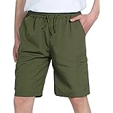TLAENSON Boys Lightweight Cargo Shorts Youth Drawstring Quick Dry Shorts Kids Hiking Short with Zipper Pockets