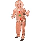 Fun Express Gingerbread Man Costume Adult Extra Large - Premium Velour Christmas Costume for Men | Complete 5-Piece Holiday Outfit with Hood & Mittens for Parties