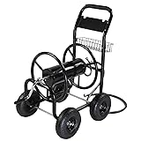 VINGLI 4-Wheel Garden Hose Reel Cart with Storage