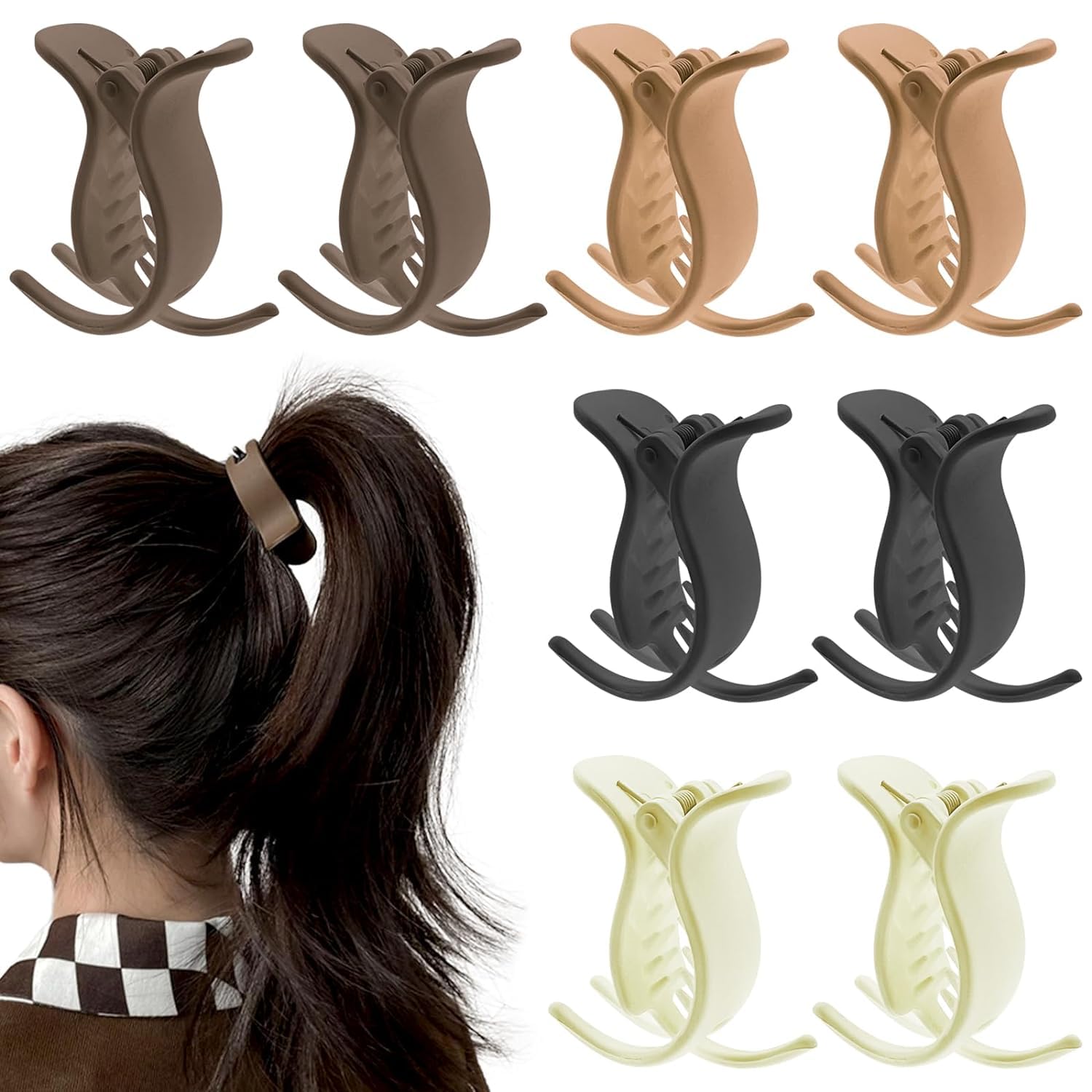Jaczora 8 Pcs Matte Ponytail Holder Hair Claw Clips, Strong Hold French Barrettes, Fine Hair Jaw Clips, Accessories for Women