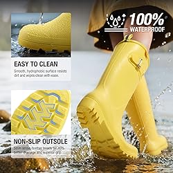 HISEA Women Rain Boots Slim Calf PVC Rubber Boot