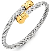 COOLSTEELANDBEYOND Elastic Adjustable Steel Twisted Cable Cuff Bangle Bracelet for Mens for Women