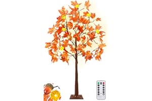 TURNMEON 4 Ft Prelit Lighted Fall Maples Tree Thanksgiving Fall Decor with Timer 3D Patented Pumpkin Lights 48LED Warm Lights 8 Light Modes Remote Control Acorns for Thanksgiving Fall Decorations