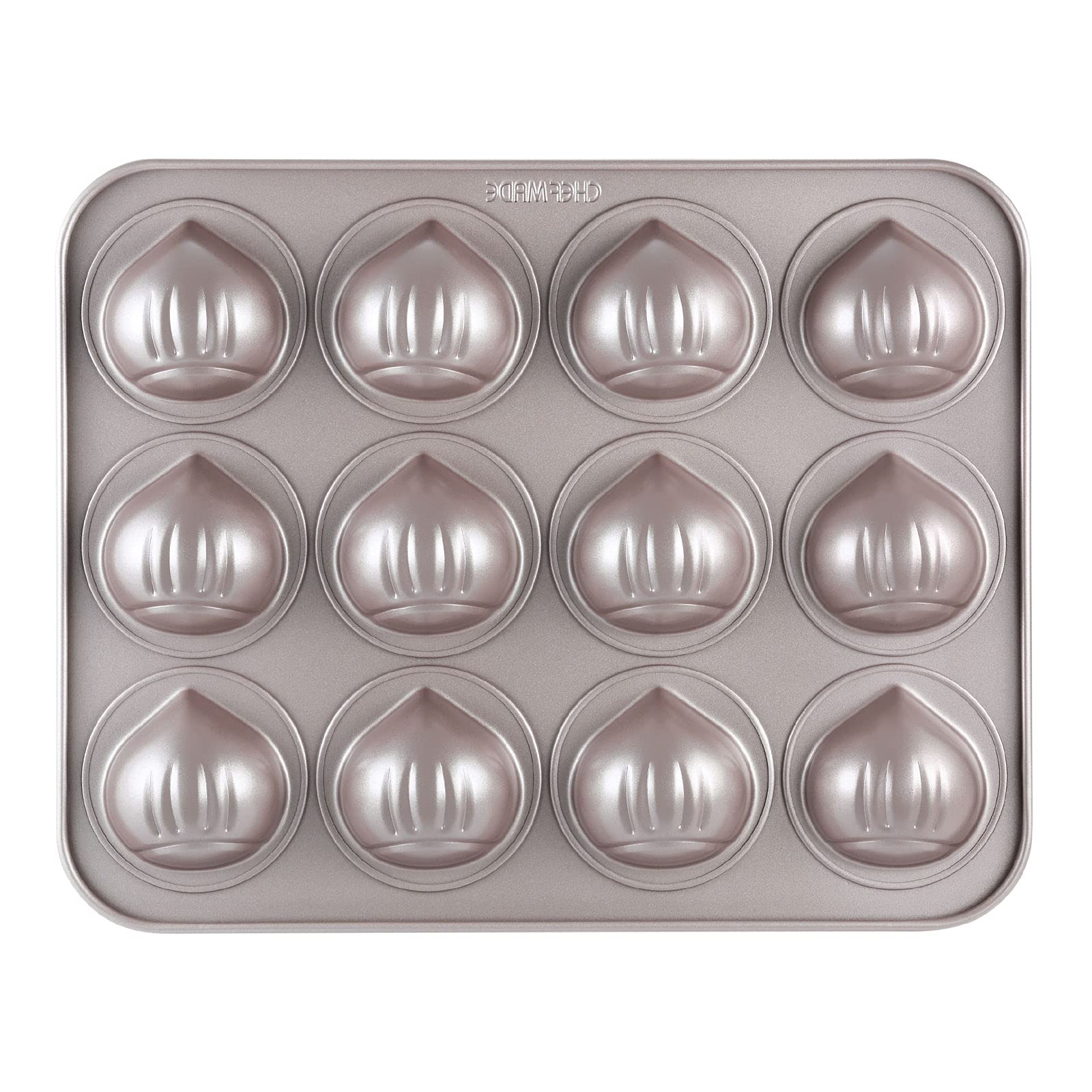 CHEFMADE Muffin Cake pan, 12-Cavity Non-Stick Chestnut-Shaped Bakeware for Oven Baking (Champagne Gold)