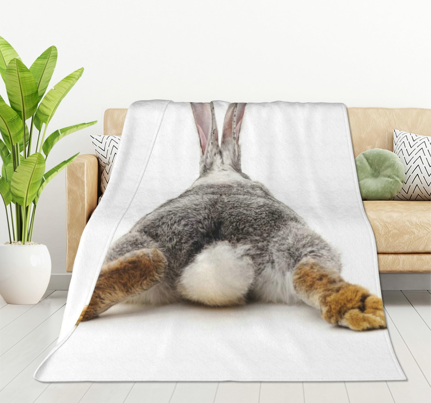 HGOD DESIGNS Grey Rabbit Isolated Blanket Throw Blanket Soft Comfortable for Sofa Chair Bed Office 130x150cm
