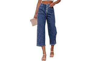 Sidefeel Women's Wide Leg Jeans High Waisted Stretchy Capri Pants Loose Denim Pants