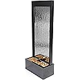 Alpine Corporation - Mirror Waterfall Fountain with Stones & Lights - Zen Indoor/Outdoor Decor for Office, Living Room, Patio, Entryway - 48 Inches (Silver)