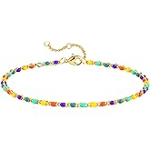 Gold Bracelets for Women, 14K Gold Plated Dainty Statement Beads Link Chain Bracelets for Women Trendy Colorful Stones Flowers Jewelry for Women
