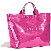 BBIQI PVC Tote Bag for Women Plastic Tote Bag Letters Print Handbag Hobo Bags for Work Shopping Gift