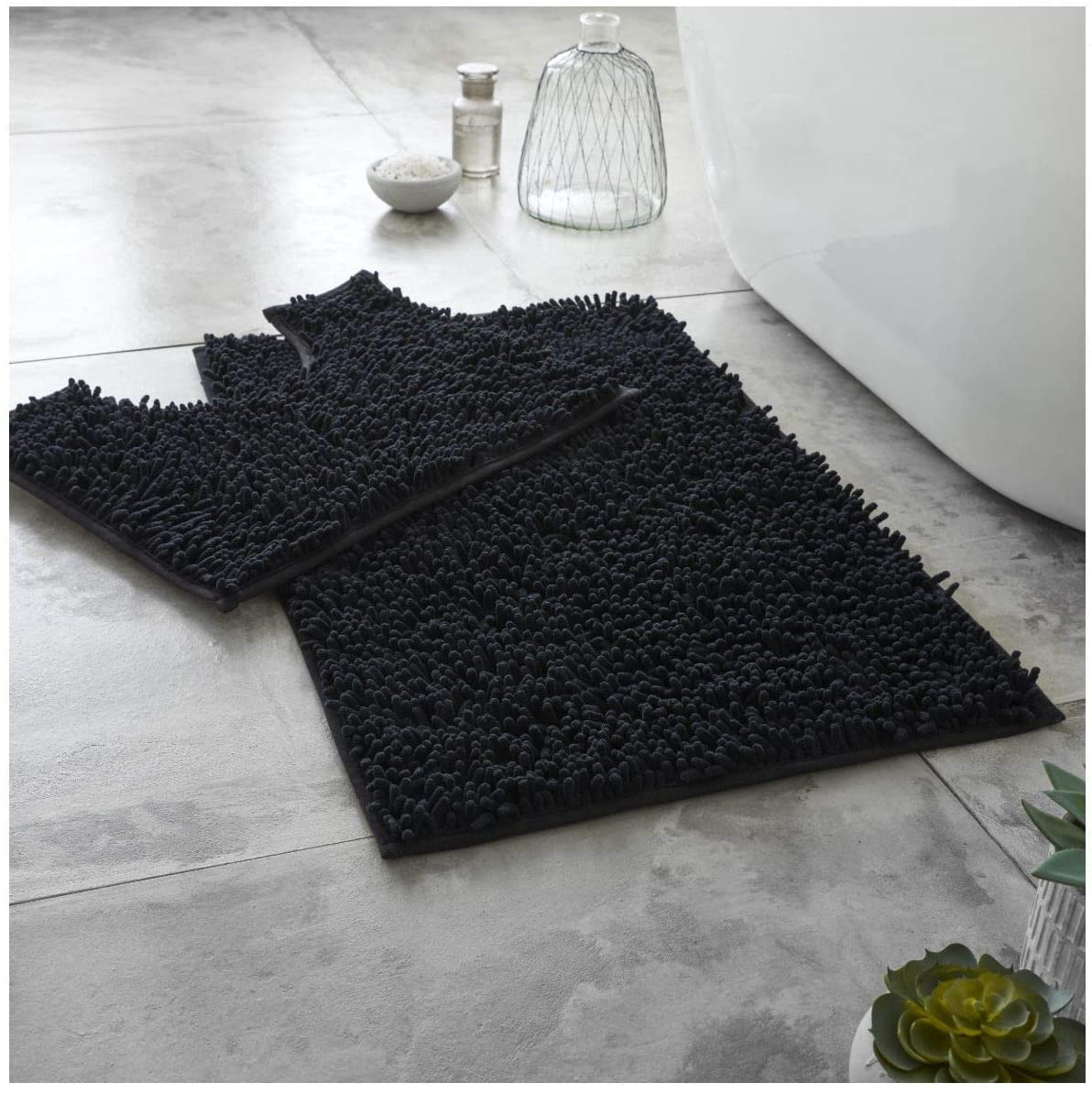 Rapport Home Cotton Twist Bath and Pedestal Mat Set, Black, 80 x 50 x 2 cm