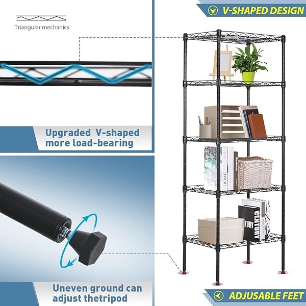 BESTOFFICE ADJUSTABLE NSF-CERTIFIED METAL SHELF WIRE SHELVING UNIT STORAGE FOR SMALL PLACES RESTAURANT GARAGE PANTRY KITCHEN GARAGE RACK (BLACK, 16.7L×11.8W×47.6H)