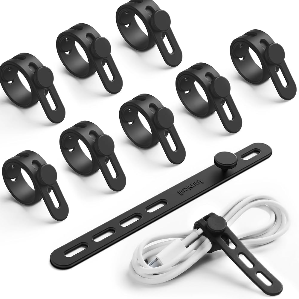 Lamicall 10Pack Silicone Cable Ties Reusable Washable with Lock Buckle
