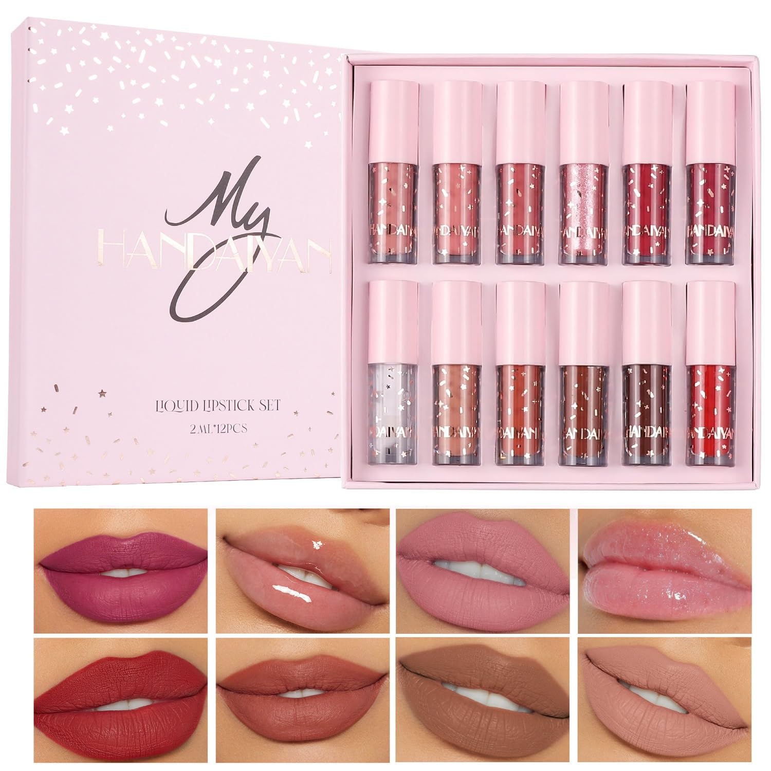 12Pcs Matte Liquid Lipstick Makeup Set Nude Velvet Matte Long-Lasting Waterproof Non-Stick Cup Not Fade Pink Lip Gloss High Shine Lip Plumping Glass Finish Lipstick Makeup Set Gift Kit For Women Set D — image 1