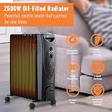 PureMate 2500W Oil Filled Radiator 11 Fin 3 Power Settings Thermostat Timer view 2