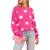 Cute Heart Sweater for Women Romantic Love Print Crewneck Long Sleeve Knit Pullover Oversized Valentines Sweaters