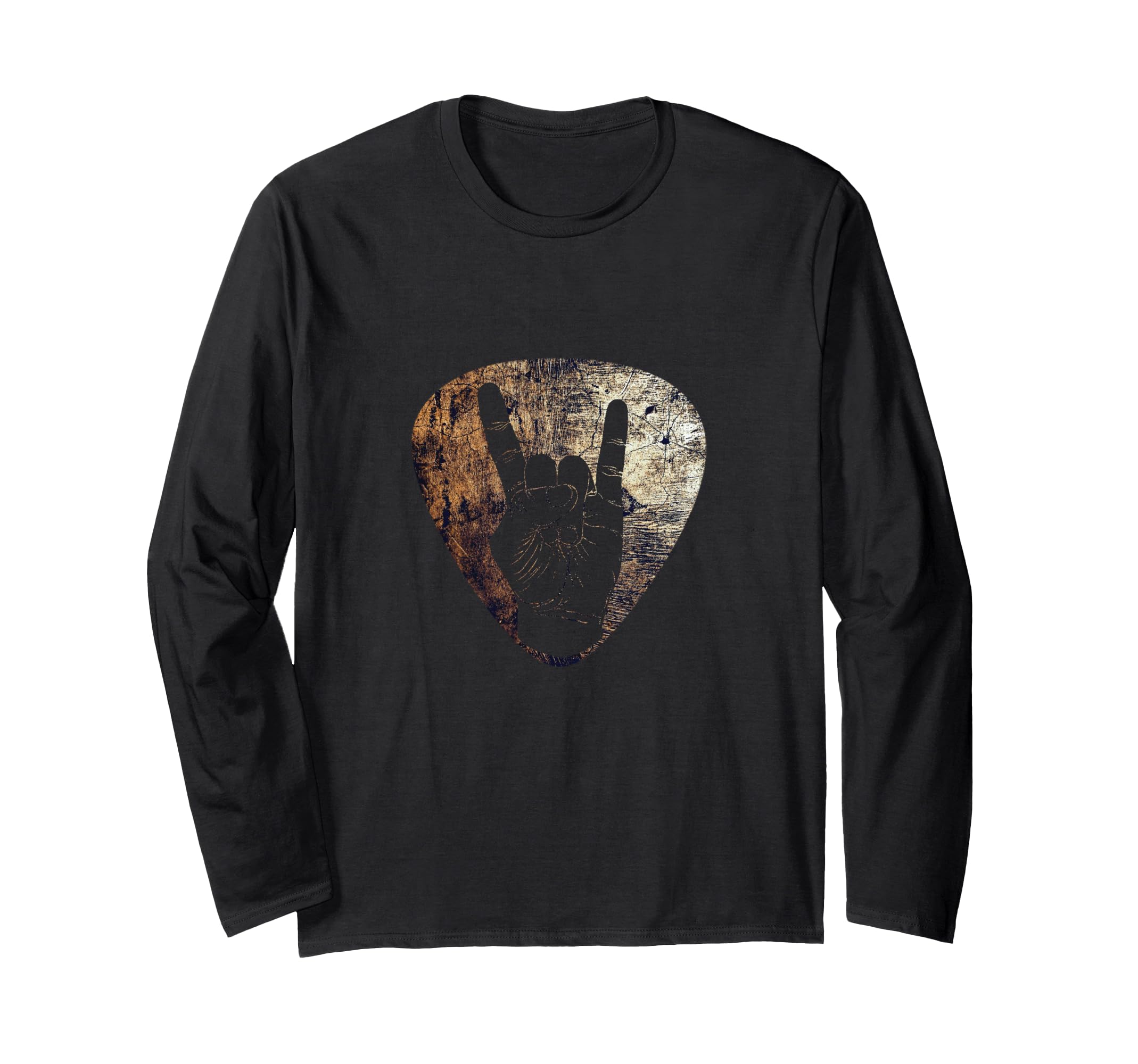 Vintage Guitar Pick and hand sign guitarist Long Sleeve T-Shirt