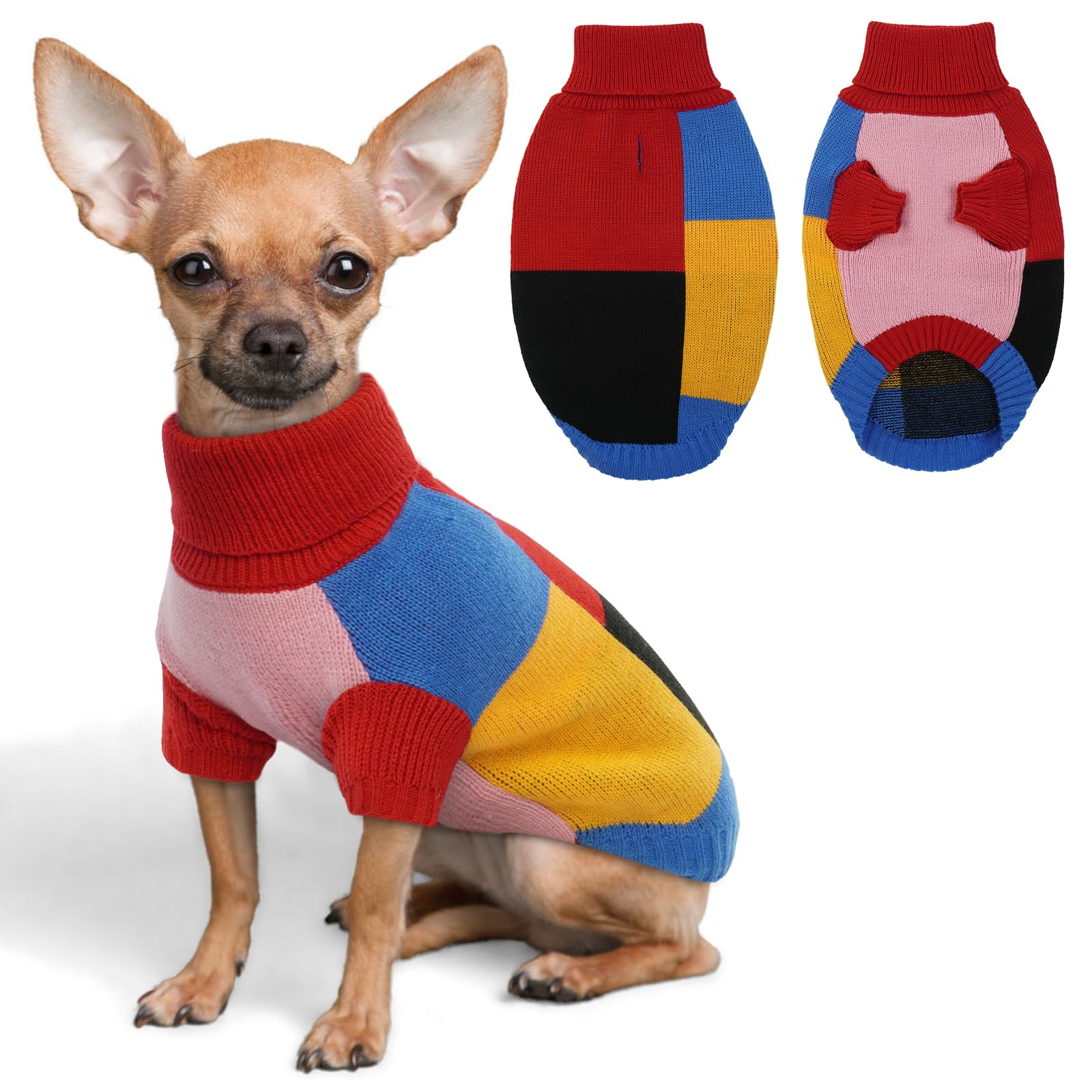 Hjumarayan Dog Jumper, Vintage Dog Jumper Small with Legs, Soft & Warm Sweater with Harness Hole, Colour Blocked Xmas Puppy Jumpers for Chihuahua, Yorkshire Terrier, Red XS — image 1