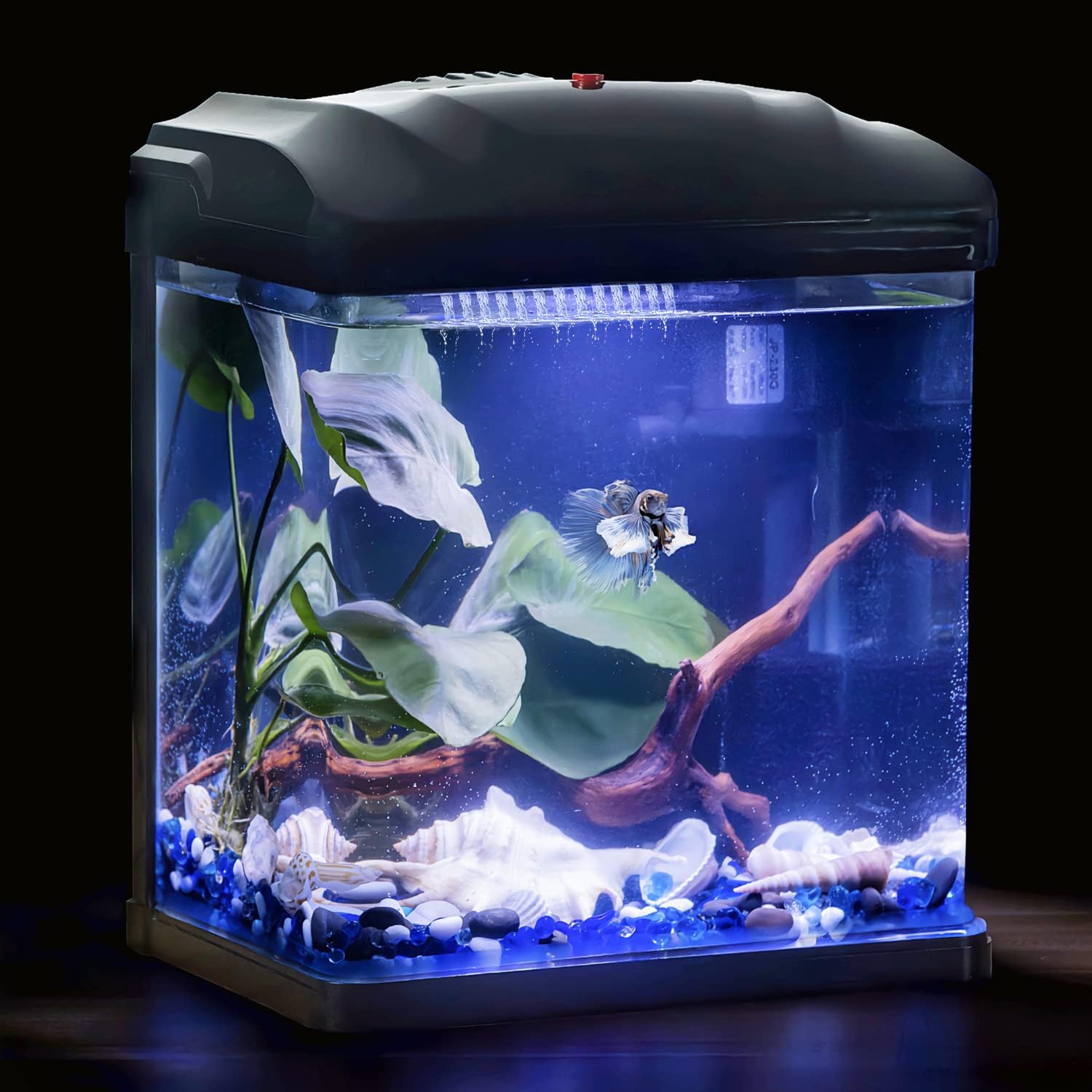 Photo 1 of Small Fish Tank 2 Gallon Glass Aquarium Starter Kits,Betta Fish Tank with Filter and Plant Light for Betta Shrimp Guppy Jellyfish Goldfish Beta, Room Desktop Decor, Gifts