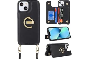 Ｈａｖａｙａ Crossbody Phone case for iPhone 13 Mini case with Strap for Women iPhone 13 Mini case with Card Holder iPhone 13 Mini Wallet case Leather Cover with Credit Card Slot-Black