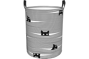 Gbuzozie Funny Black Cats On Striped Background Round Laundry Hamper Storage Basket Toys Clothes Organizer Bin For Home Bathroom Bedroom Dorm Nursery, 62l