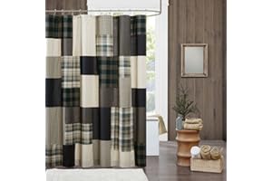 Woolrich Winter Hills Cotton Shower Curtain, Plaid Lodge/Cabin Shower Curtains for Bathroom, 72 X 72, Tan