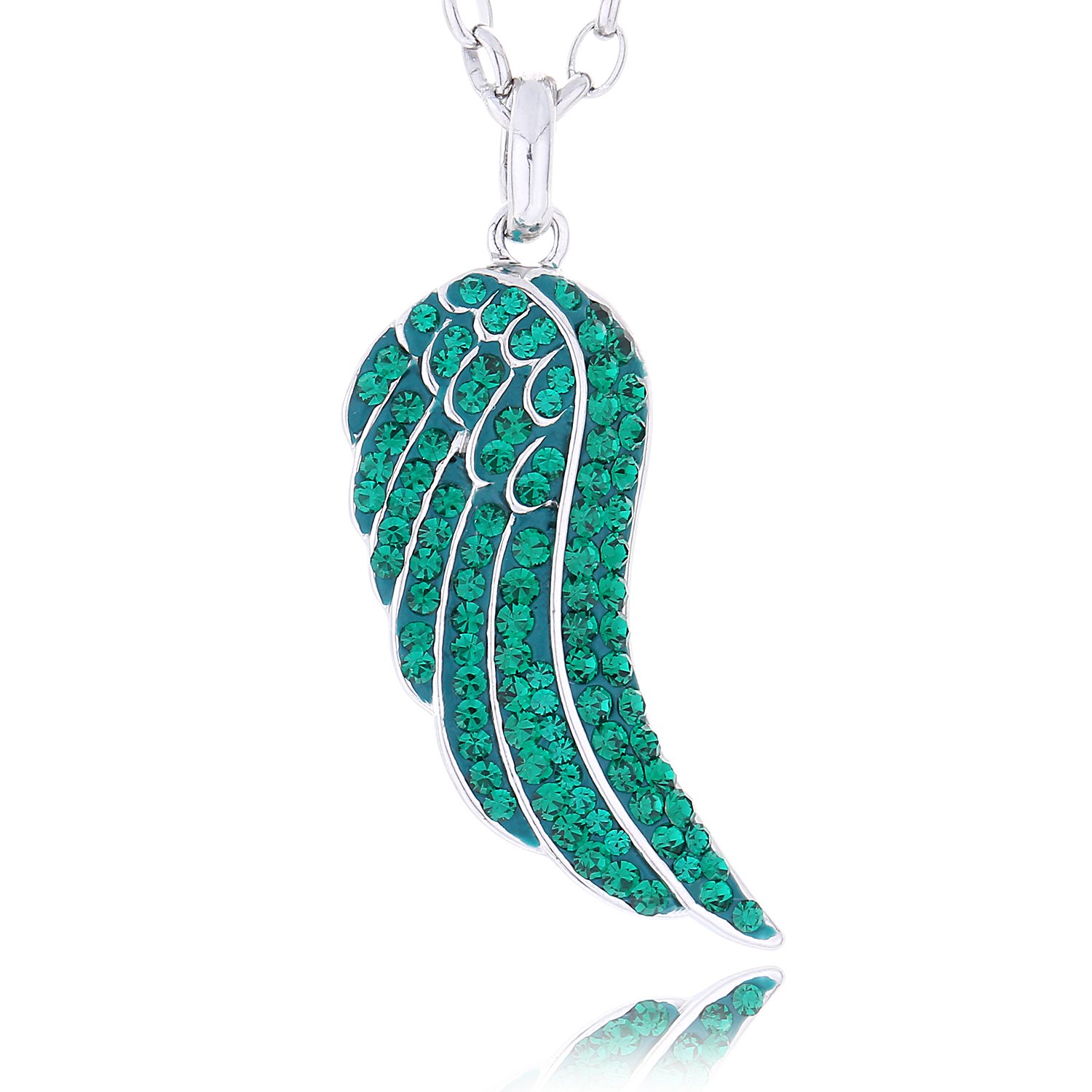 Morella Women’s Necklace Angel's Wing with Zirconia Stones 70 cm 27.56" Green and Velvet Bag