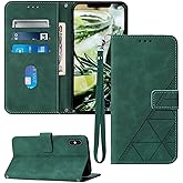 Moment Dextrad for iPhone X Case Wallet/for iPhone Xs Wallet Case, Card Holder Slots, Wrist Strap, TPU Interior Protective, Stand PU Leather Folio Flip Cover (Green)