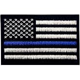 Tactical Embroidered Thin Blue Line USA Flag Fastener Hook &amp; Loop Patch