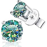 Moissanite Earrings，2ct D Color VVS1 Clarity Solitaire Round Cut Earrings S925 Sterling Silver for Women Men Moissanite Stud Earrings