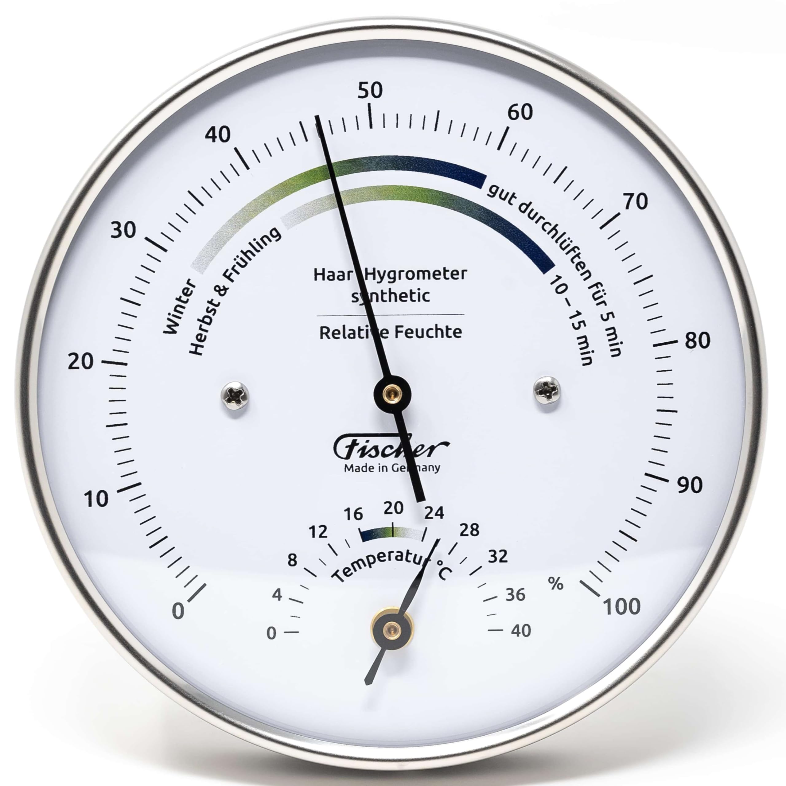 Fischer 122.01HT-01, Wohnklima-Hygrometer u. Raum-Thermometer, Edelstahl 2
