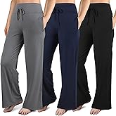 Wenouy 3 Pack Womens Wide Leg Pants with Pockets Comfy Casual Yoga Lounge Pant Sweatpants Loose Pajama Pants