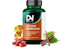 Divinity Nutra 4-in-1 Golden Berberine Supplement with Ceylon Cinnamon Bitter Melon Ginkgo, Boosts Immunity, Gut & Heart Health,60 Capsules for Metabolism Support，Made in USA