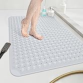 OTHWAY Large Shower Mat 34"x 23", TPE Non Slip Shower Mat for Walk in Shower Stall, Inside Shower Mats with Drain Holes Suction Cups, Anti-Slip for Elderly Kids (Light Grey)