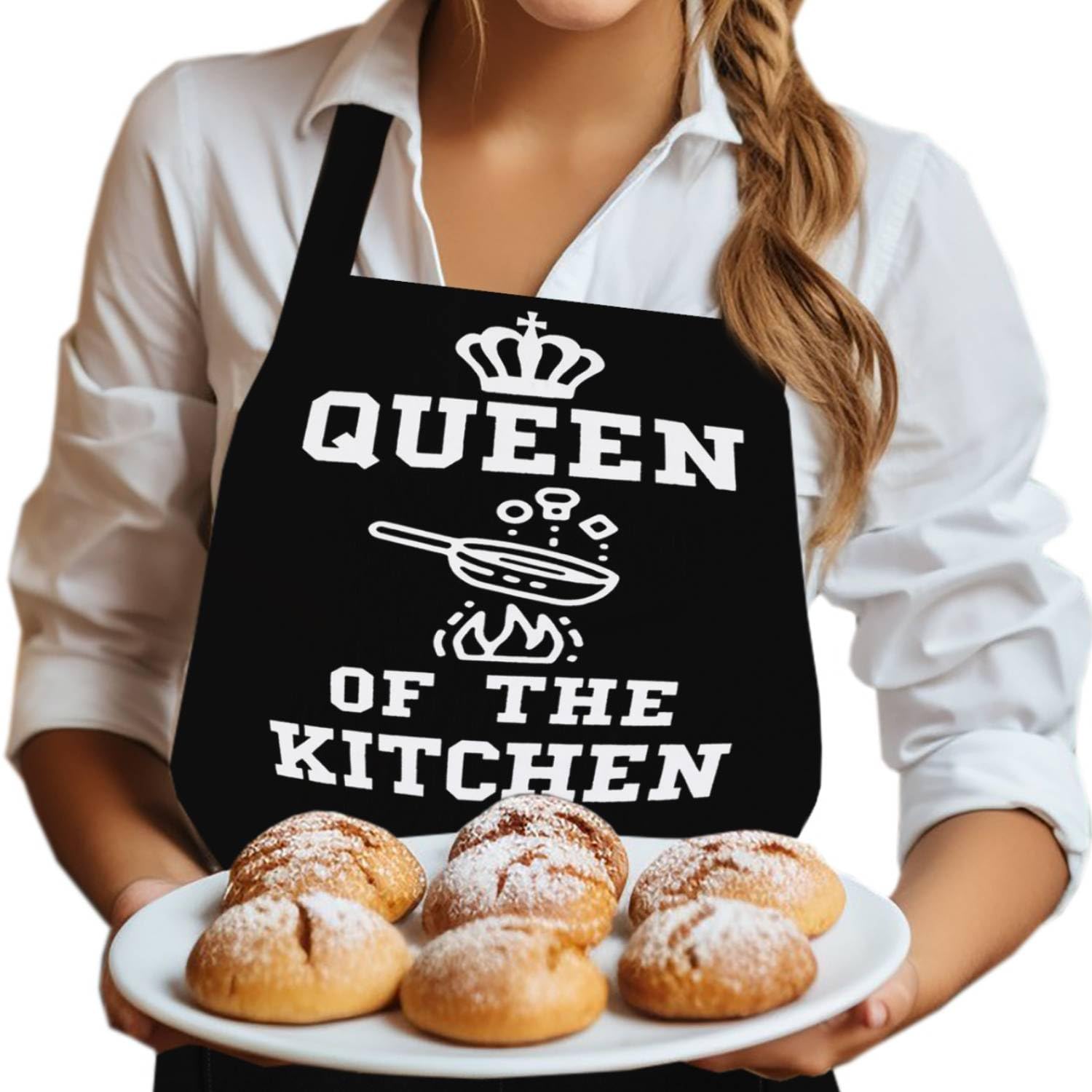 LINEN CLOSET® Baking Aprons for Women Baker Aprons for Men Funny Baking Gifts for Bakers Wife Husband Mother Daughter Kitchen Aprons with Pockets-queen of the kitchen apron