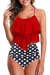 Womens High Waisted Bathing Suits Flounce Halter