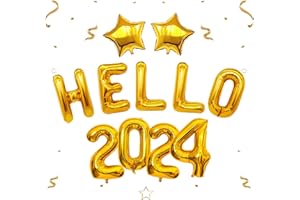 IPARTYCOOL New Years Eve Party Supplies 2024, Gold Hello 2024 Balloons Numbers, New Years Decorations, Happy New Year Banner, Happy New Year Decorations 2024, Gold Balloons, NYE decorations 2024