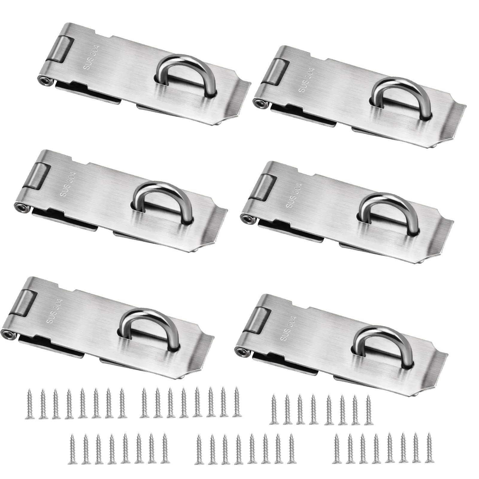 ZOENHOU 6 Pack 4 Inch Door Hasp Latch Locks, Stainless Steel Padlock Hasp and Staple, Heavy Duty Shed Lock Hasp Gate Lock Latch for Shed, Cabinet, Drawer, Door, Window