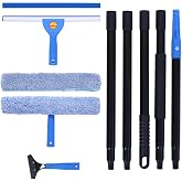 3-in-1 Professional Window Squeegee Kit with 2 Squeegee, 2 Microfiber Scrubber, 1 Razor Scraper, Thick Iron, 77.5" Window Squeegee with Extension Pole for Car, Glass, Mirror, Wall, Bathroom, Home, Van