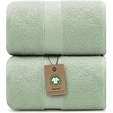 Alusa Home 100% Organic Luxury Bath Sheets - GOTS Certified - Extra Large 35x70 Inches (Pack of 2) Zero-Twist, Long-Staple Cotton Bath Sheet Set (Eucalyptus Green)