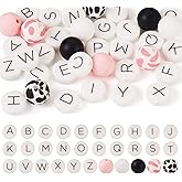 Magibeads 36Pcs Silicone Large Letter Beads 11.5mm Flat Round 9mm/12mm Round White Initial Alphabet A-Z Focal Beads for Crafts DIY Beadable Pens Keychain Lanyard Jewelry Making Supplies