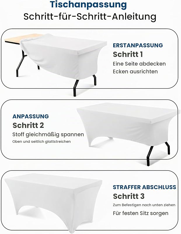 Spandex-Tischdecke 1er-Pack [6FT, Weiß] Waschbare und Knitterfreie Rechteckige Stretch-Tischdecke für Veranstaltungen, Hochzeiten, Bankette und Partys [183Lx76Wx76H] cm