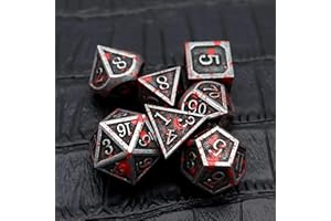7 PCS Bloodstained Metal Dice Set D&D, Metallic Polyhedral Dice with Gift Metal Box & Gold Numbers for DND Dungeons and Drago