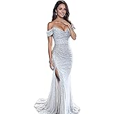 Figdaw Fully Lined Soft Sequin Evening Dress for Women Formal,Wedding,Prom,Gala