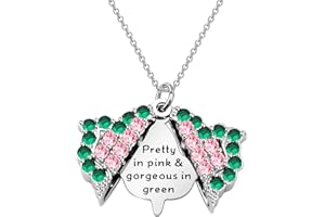 CENWA Pretty in Pink & Gorgeous in Green Zircon Leaf Open Locket Necklace Gift for Sorority Sister