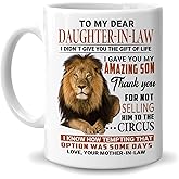 Hyturtle To My Dear Daughter-In-Law I Gave You My Amazing Son Lion 11oz White Ceramic Coffee Tea Mug, Gifts For Girls Daughter-In-Law From Women Mom Mother-In-Law On Birthday Wedding Engagement
