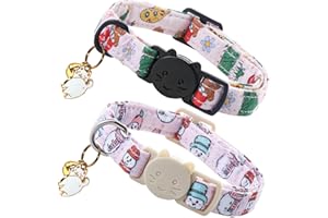 Lionheart glory Christmas Cat Collar Breakaway with Bell & Pendant Winter Snowman Pink Cat Collars 2 Pack Cute Kitten Collar Soft Adjustable Safety Cats Collars for Girl Boy Cats Pet