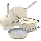 Caraway Non-stick Ceramic Cookware Set (12 Piece) Pots, Pans, Lids and Kitchen Storage - PFAS & PFOA Free - Oven Safe Pan Set & Compatible with All Stovetops - Cream